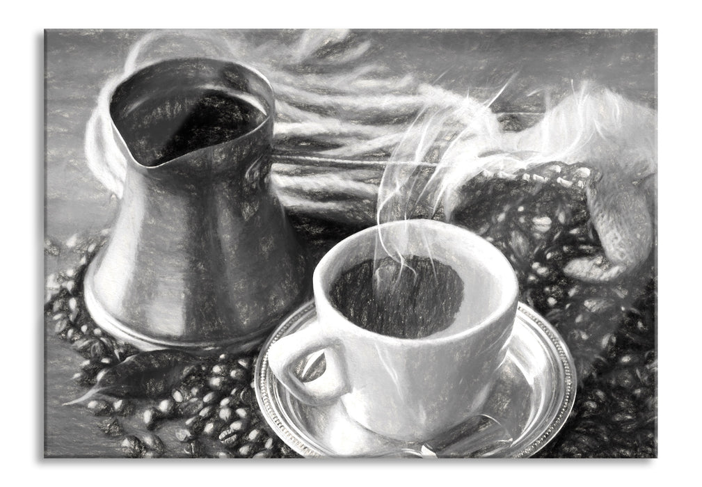 Pixxprint heißer Kaffee, Glasbild