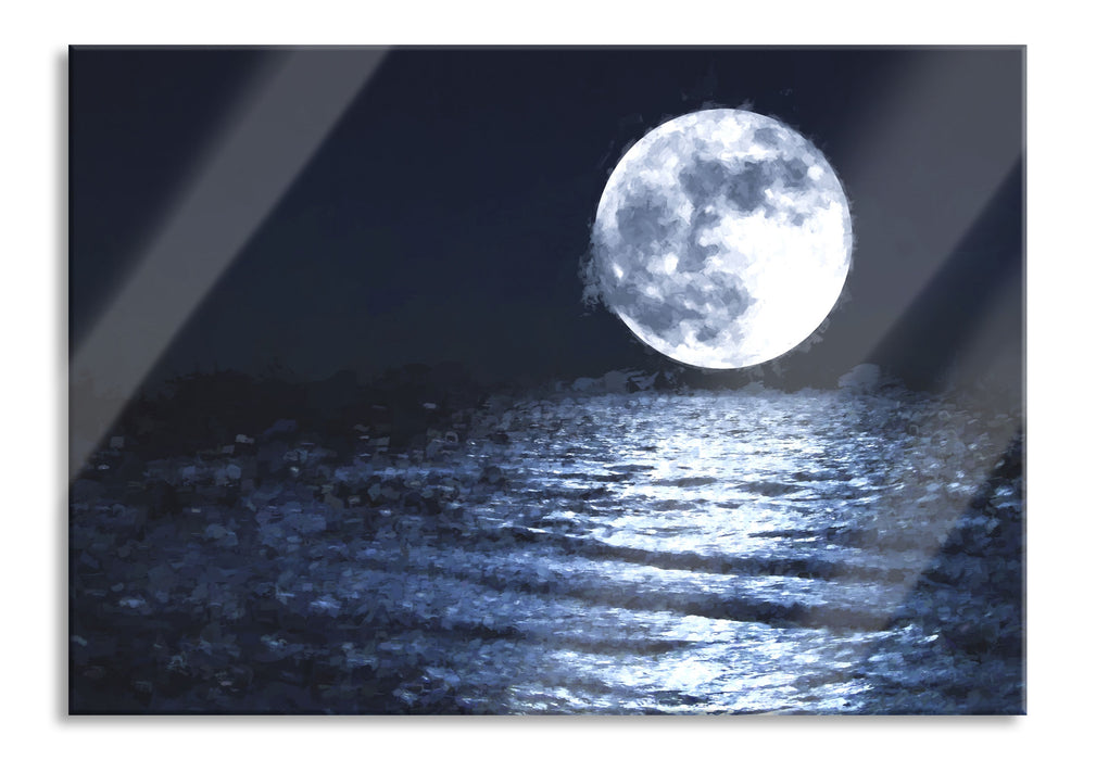 aufgehender Mond über Wasser, Glasbild