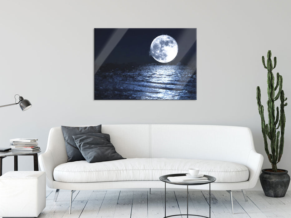 aufgehender Mond über Wasser, Glasbild