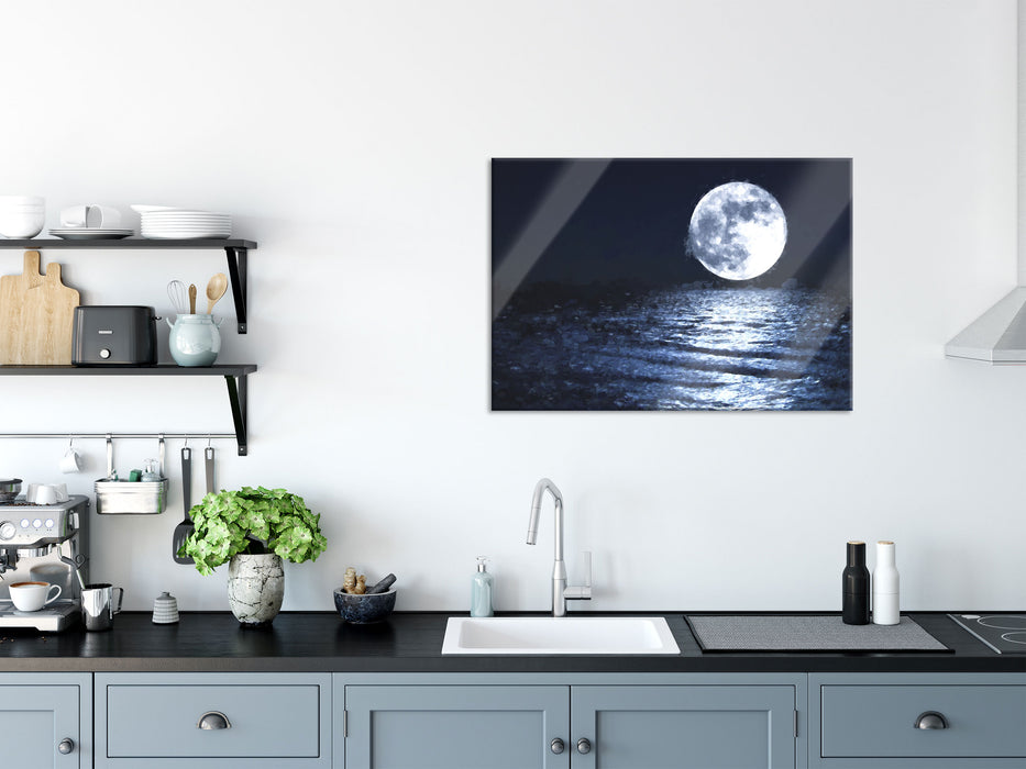 aufgehender Mond über Wasser, Glasbild