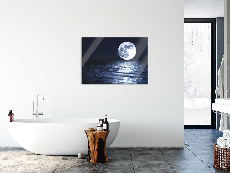 aufgehender Mond über Wasser, Glasbild