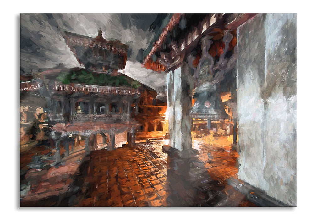 Pixxprint alte Stadt in Nepal, Glasbild
