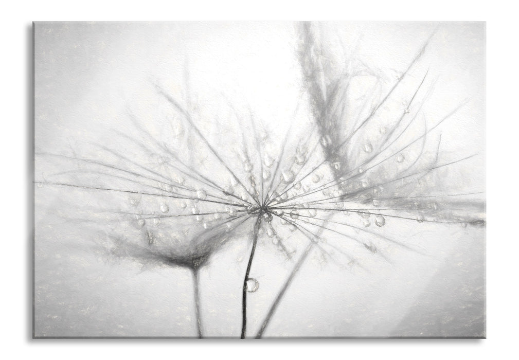 Pixxprint Pusteblume bedeckt mit Tropfen, Glasbild