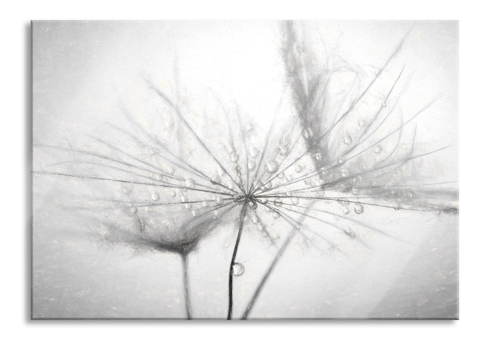 Pixxprint Pusteblume bedeckt mit Tropfen, Glasbild