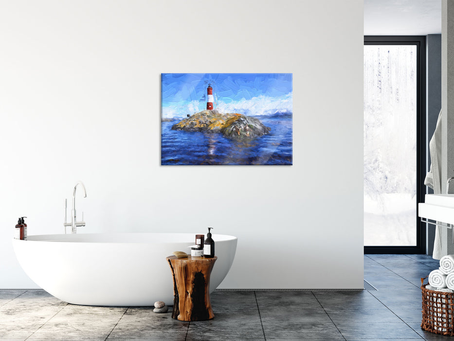Leuchtturm mit Robben, Glasbild
