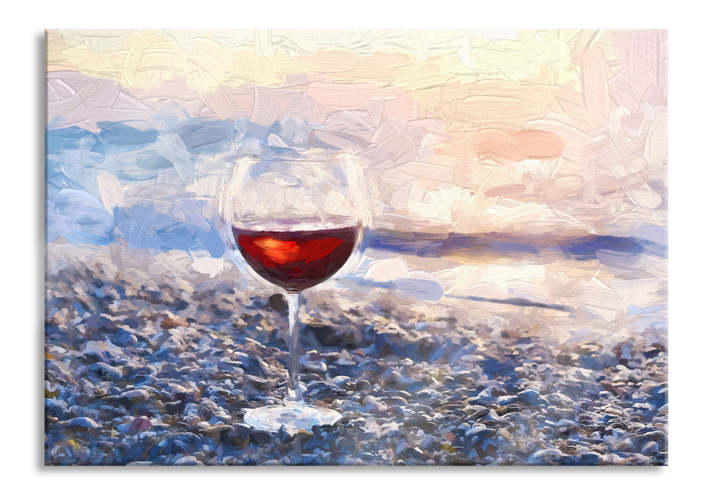 Pixxprint Weinglas am Strand, Glasbild