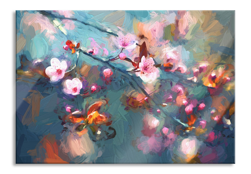 Pixxprint Exotische Sakura Blüten, Glasbild