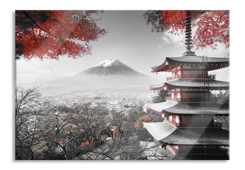 Japanischer Tempel im Herbst, Glasbild