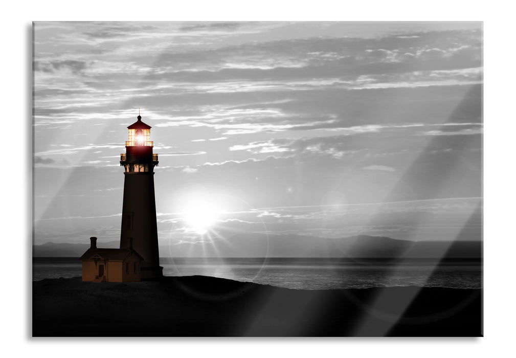 Pixxprint Leuchtturm im Sonnenuntergang, Glasbild