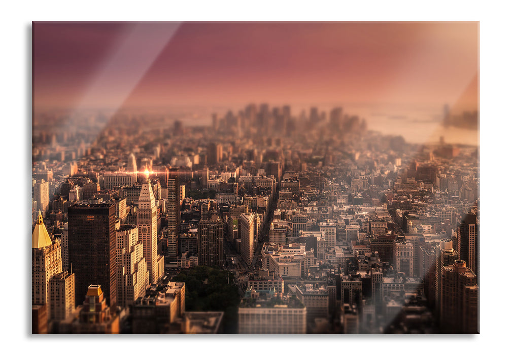 New York City bei Sonnenuntergang, Glasbild