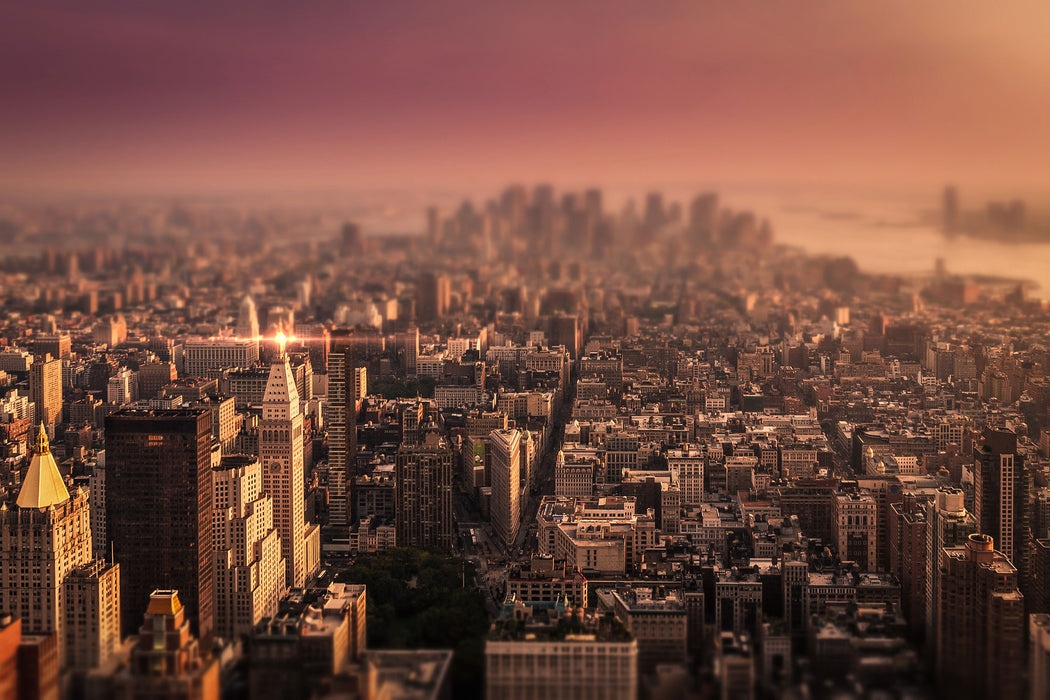 New York City bei Sonnenuntergang, Glasbild