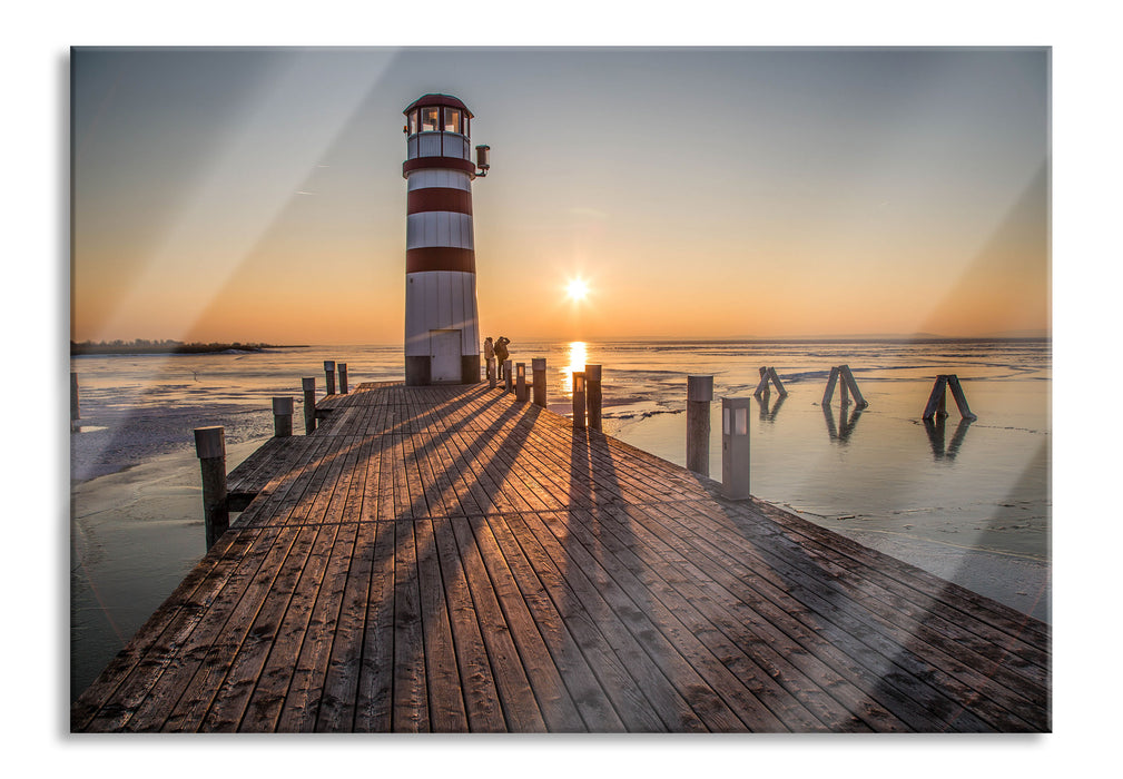 Pixxprint Leuchtturm im Sonnenuntergang, Glasbild