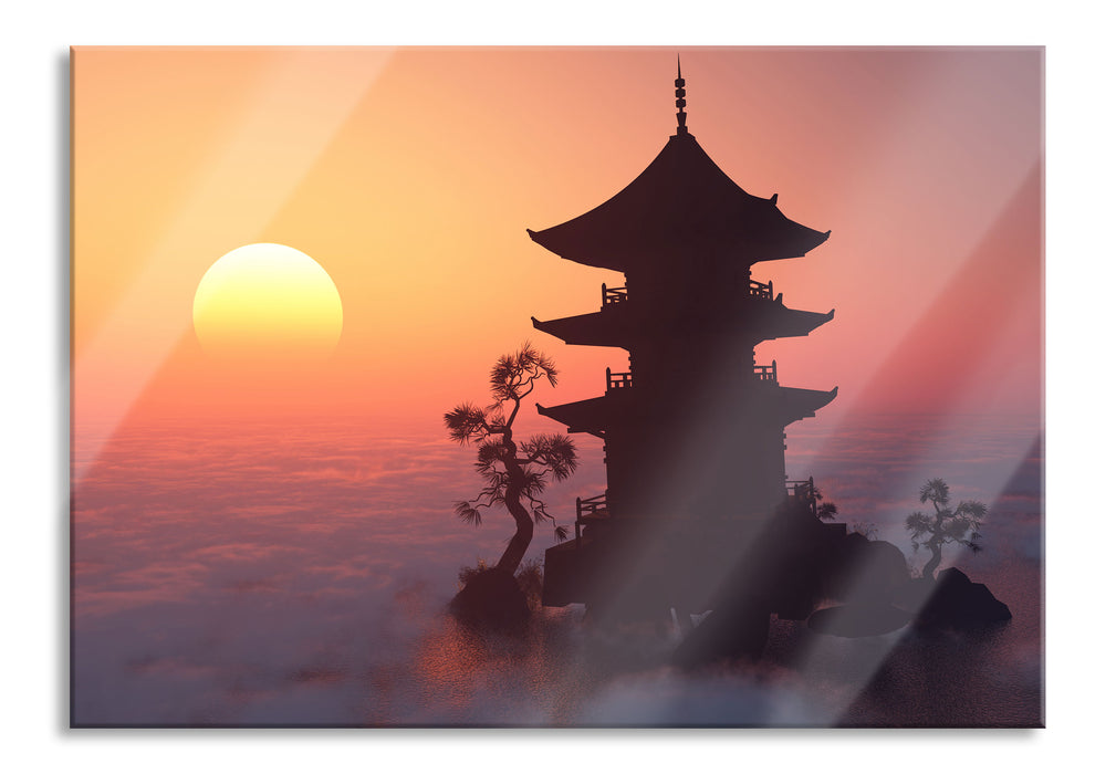 Pixxprint Buddhistischer Tempel in Asien, Glasbild