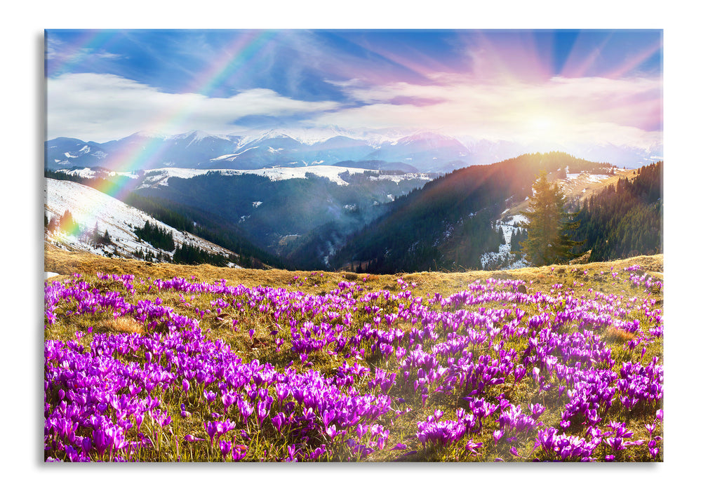 Pixxprint Berge mit Regenbogen, Glasbild