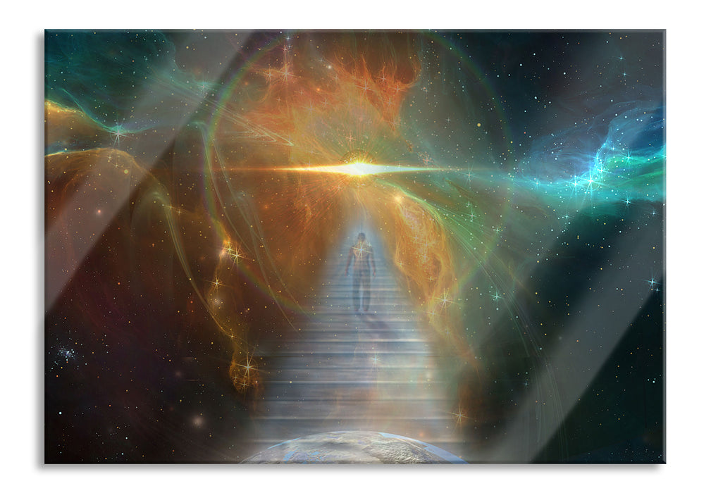 Pixxprint Kosmische Treppe in die Galaxis, Glasbild