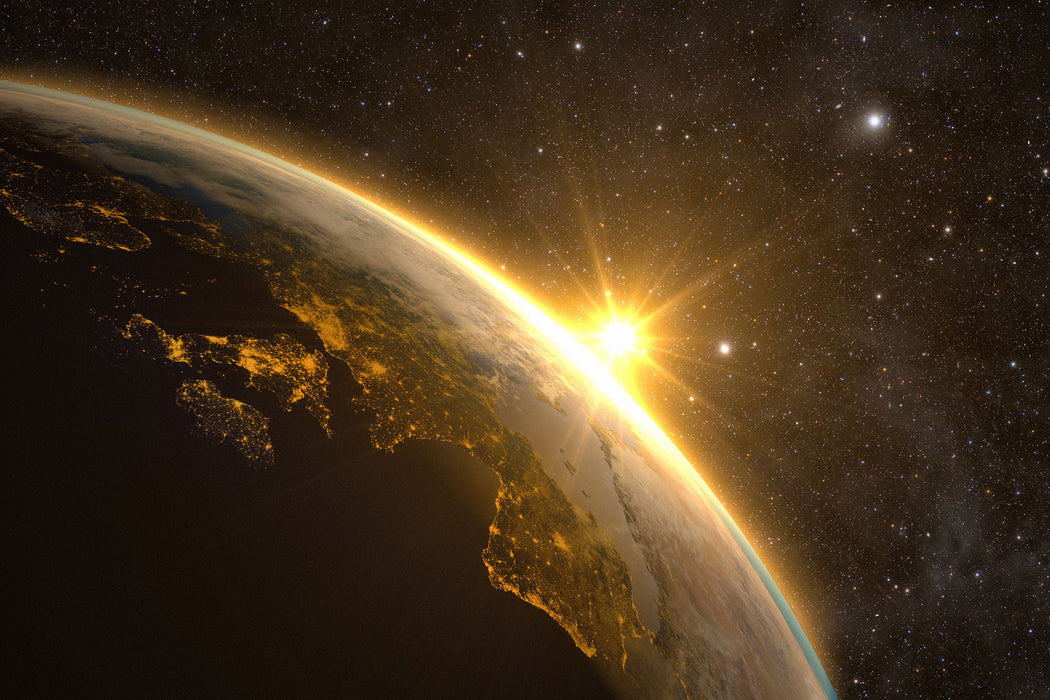 Die Sonne und Erde im Weltall, Glasbild