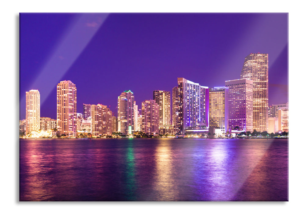 Pixxprint Skyline von Miami Florida, Glasbild