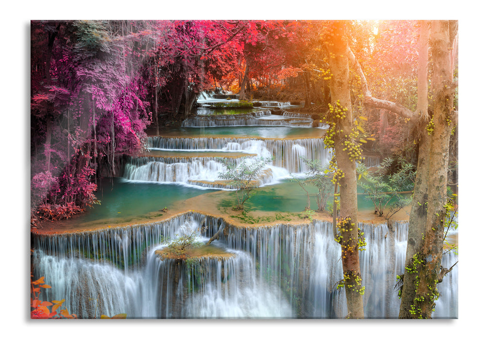 Pixxprint Wasserfall im Regenwald, Glasbild