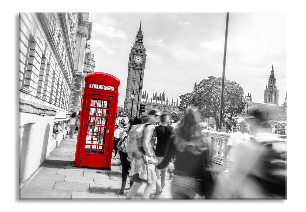 Typische Telefonzelle in London, Glasbild