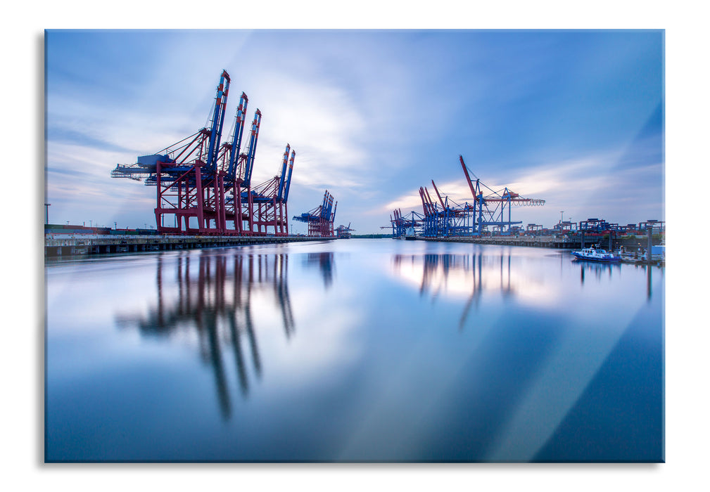Pixxprint Hafen im Abendschein, Glasbild