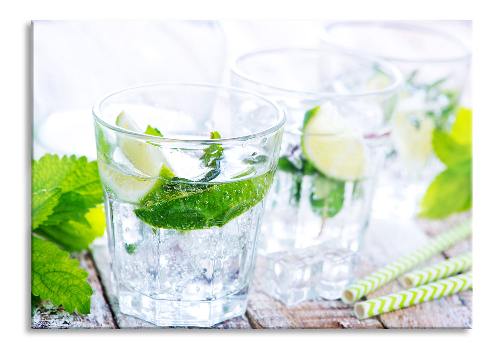 Pixxprint Mojito-Gläser mit Minze, Glasbild