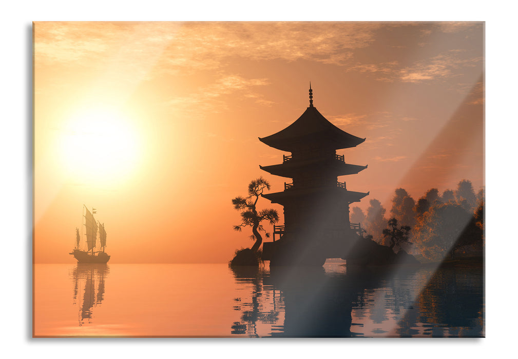 Pixxprint Chinesisches Haus am See, Glasbild