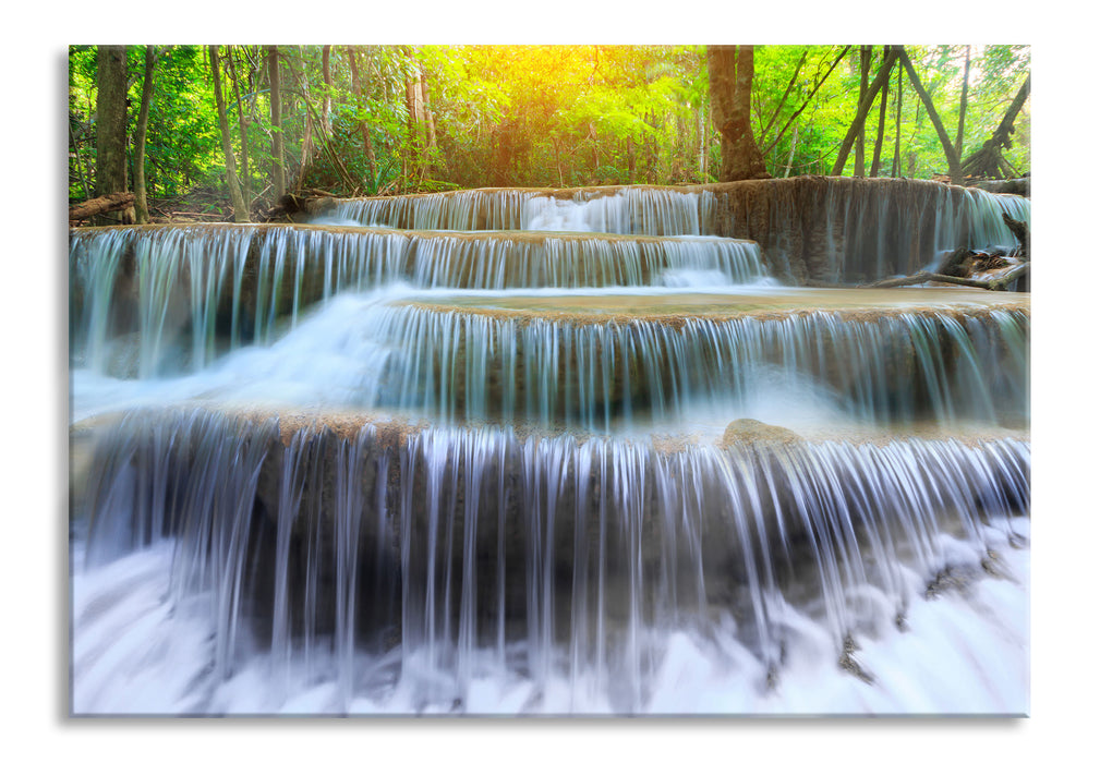 Pixxprint Wasserfall im Regenwald, Glasbild