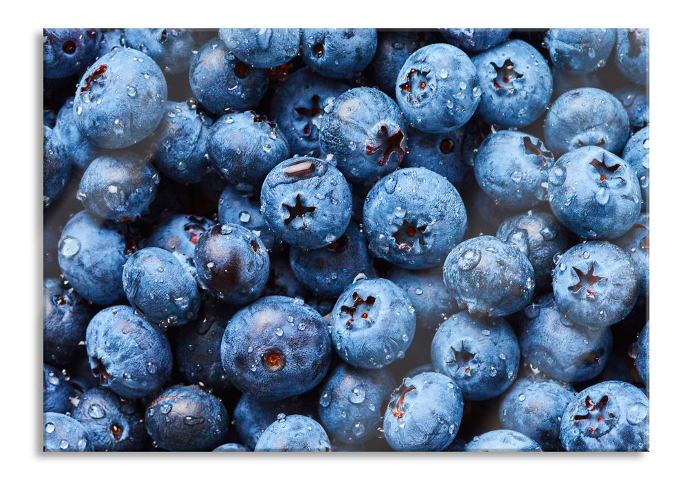 Pixxprint Blaubeeren mit Wassertropfen, Glasbild