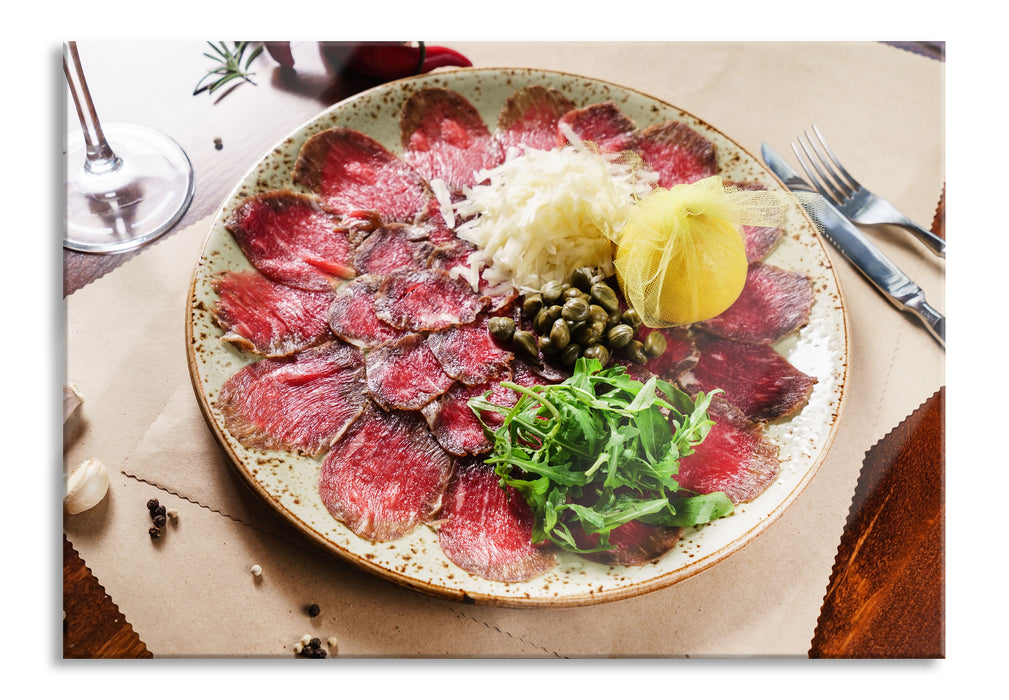 Pixxprint appetitliches Carpaccio, Glasbild