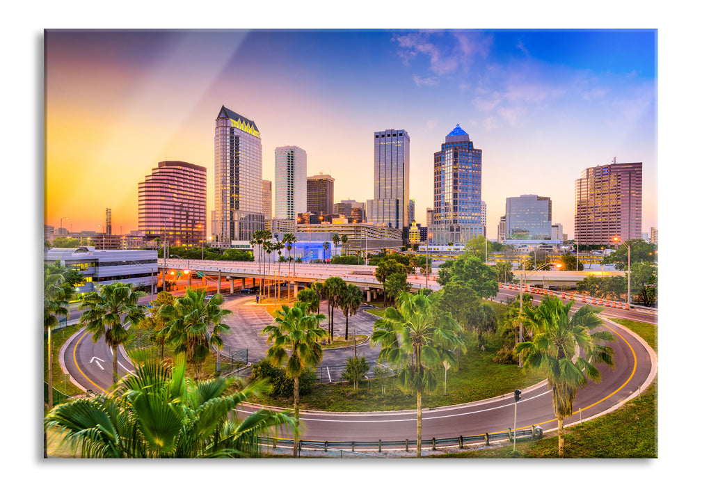 Pixxprint Skyline in den USA, Glasbild