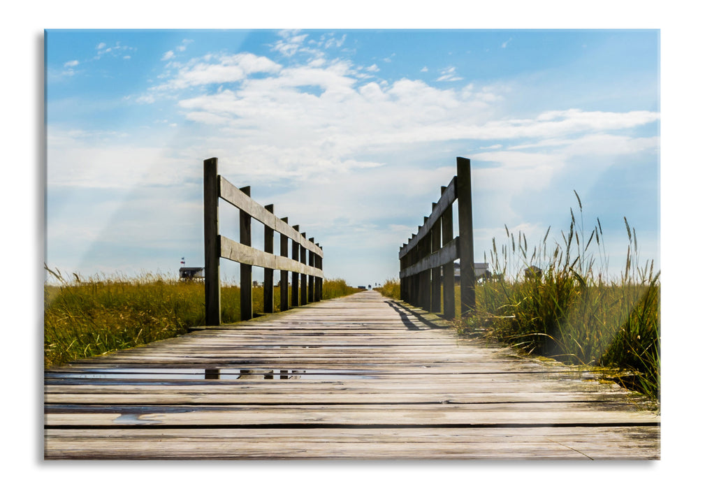 Pixxprint Steg in der Landschaft, Glasbild