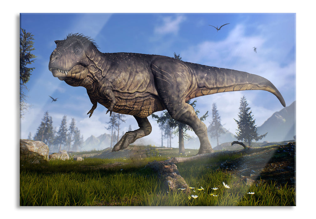 Pixxprint T-Rex Dinosaurier in der Natur, Glasbild