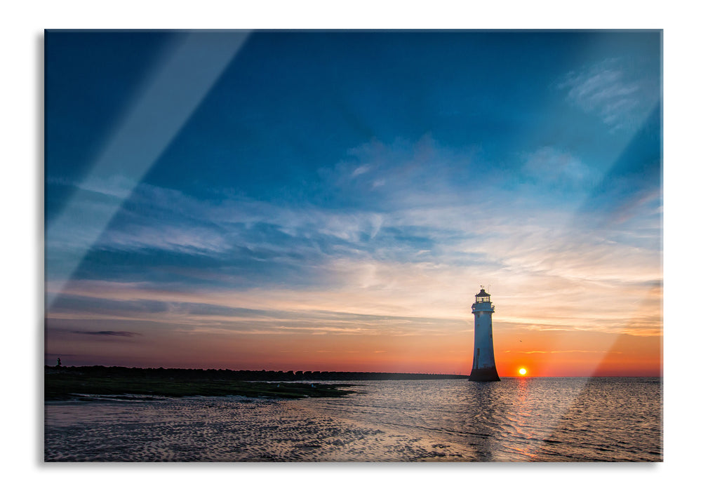 Pixxprint Leuchtturm im Sonnenuntergang, Glasbild