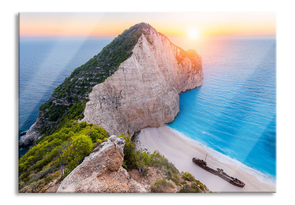 Pixxprint Nagio Strand im Sonnenuntergang, Glasbild