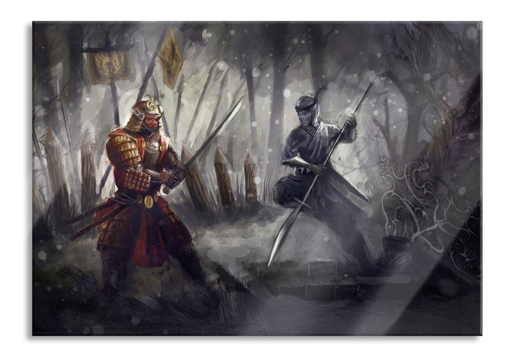 Kampf zwischen Samurai und Ninja, Glasbild