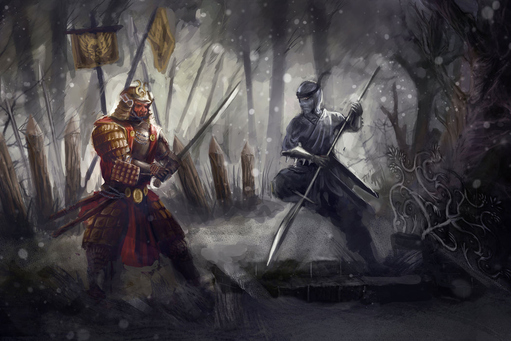 Kampf zwischen Samurai und Ninja, Glasbild