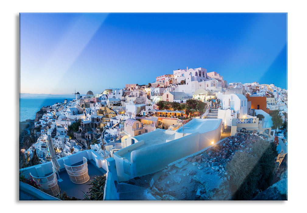 Pixxprint Oia Dorf Santorin, Glasbild