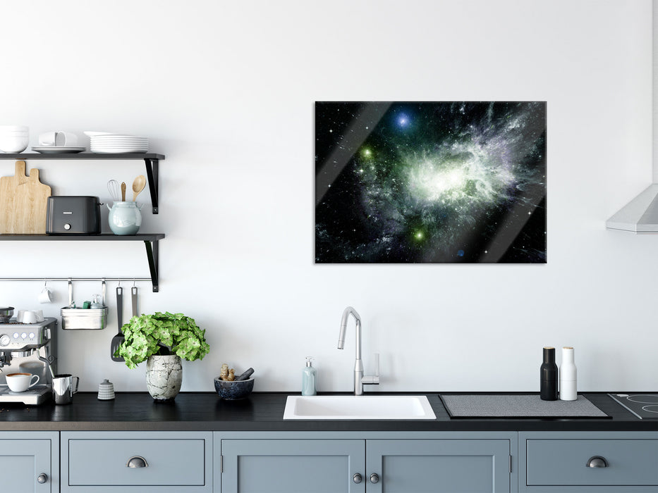 ferne Galaxie im Sternenstaub, Glasbild