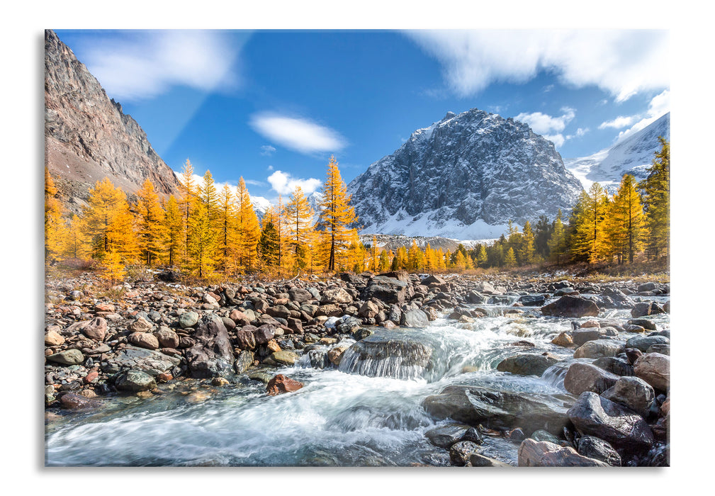 Pixxprint kleiner Fluss im Gebirge, Glasbild