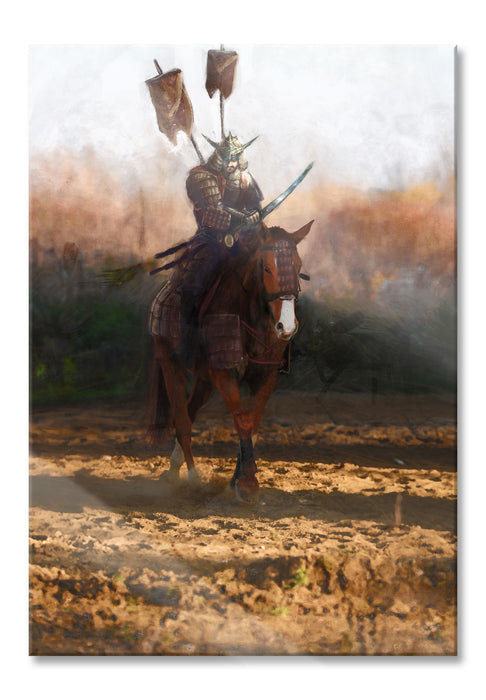 Samurai Krieger auf einem Pferd, Glasbild