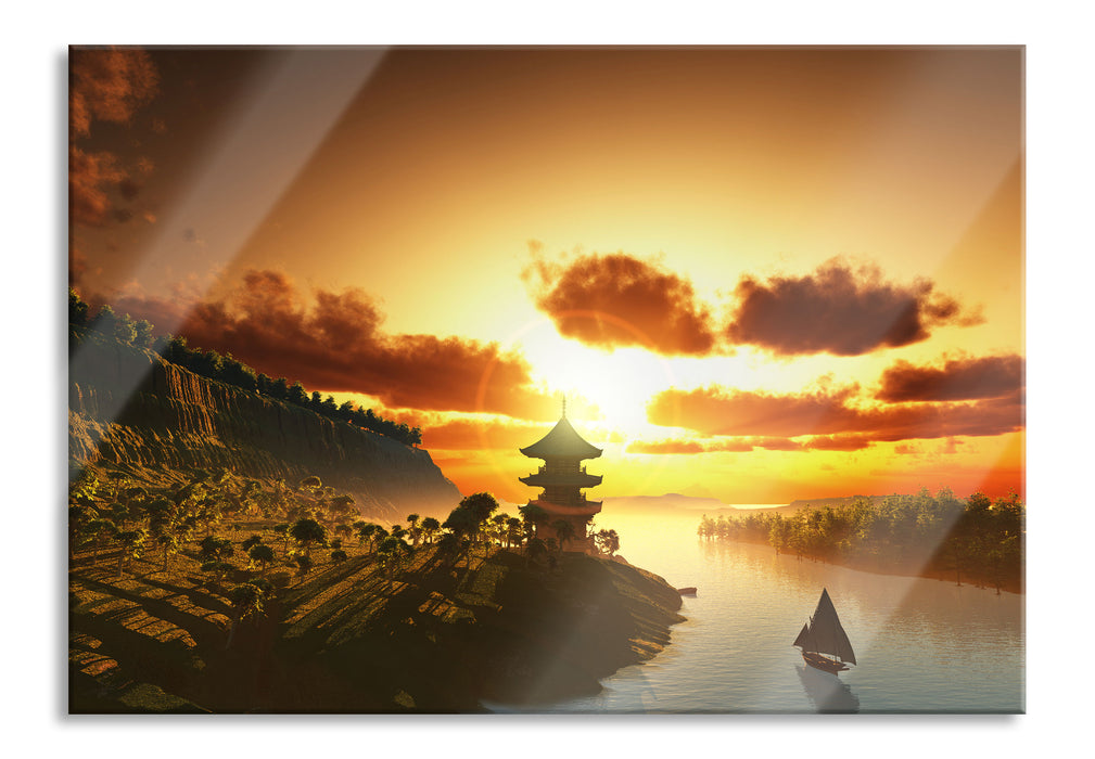 Pixxprint Chinesisches Haus am See, Glasbild