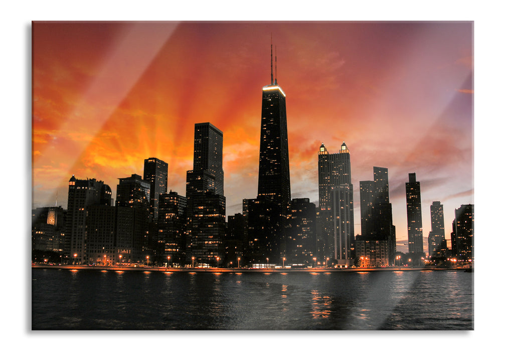 Pixxprint Chicago-Wolkenkratzer-Silhouette, Glasbild