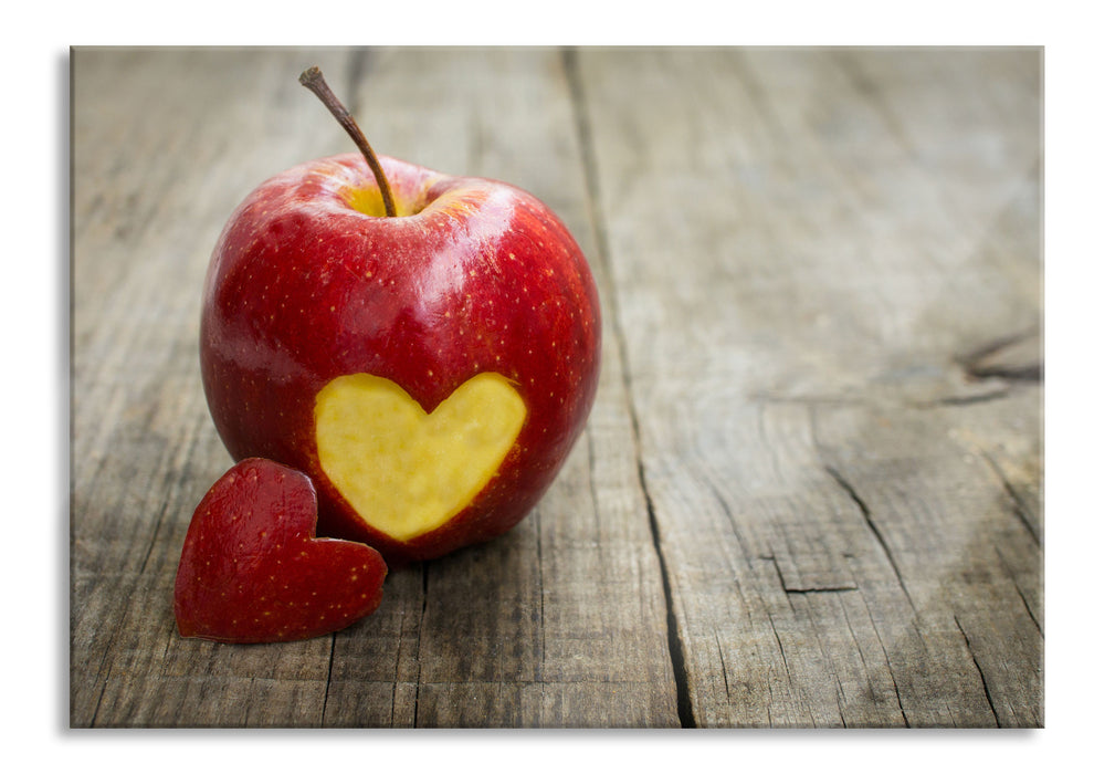 Pixxprint Herzschnitzerei in Apfel, Glasbild