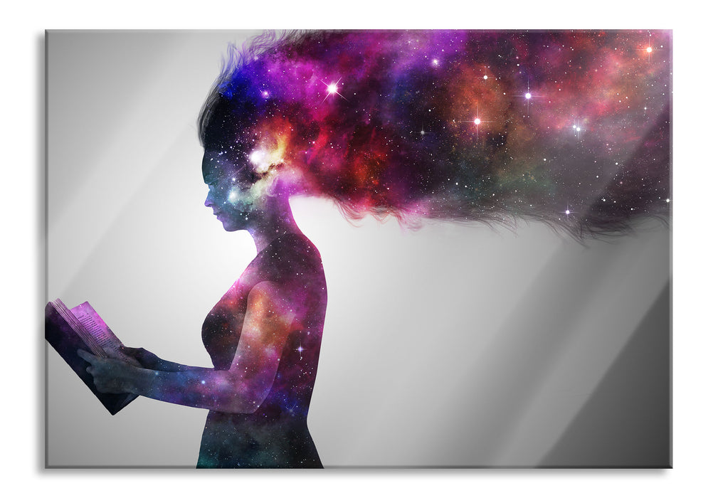 Pixxprint abstrakte Frau mit Buch, Glasbild