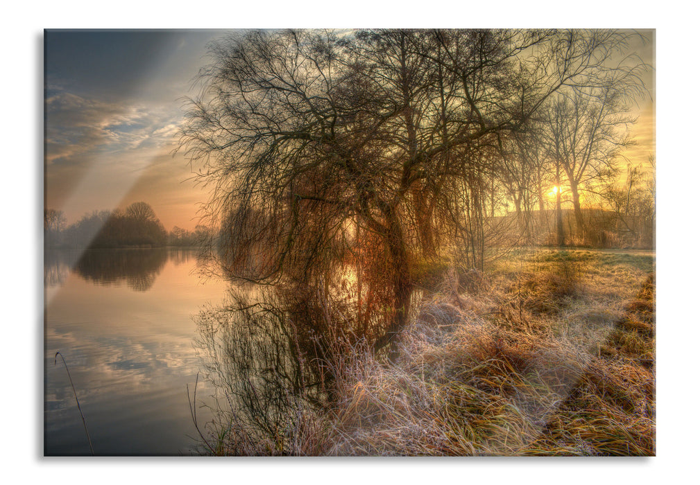 Pixxprint Landschaft im Morgengrauen, Glasbild