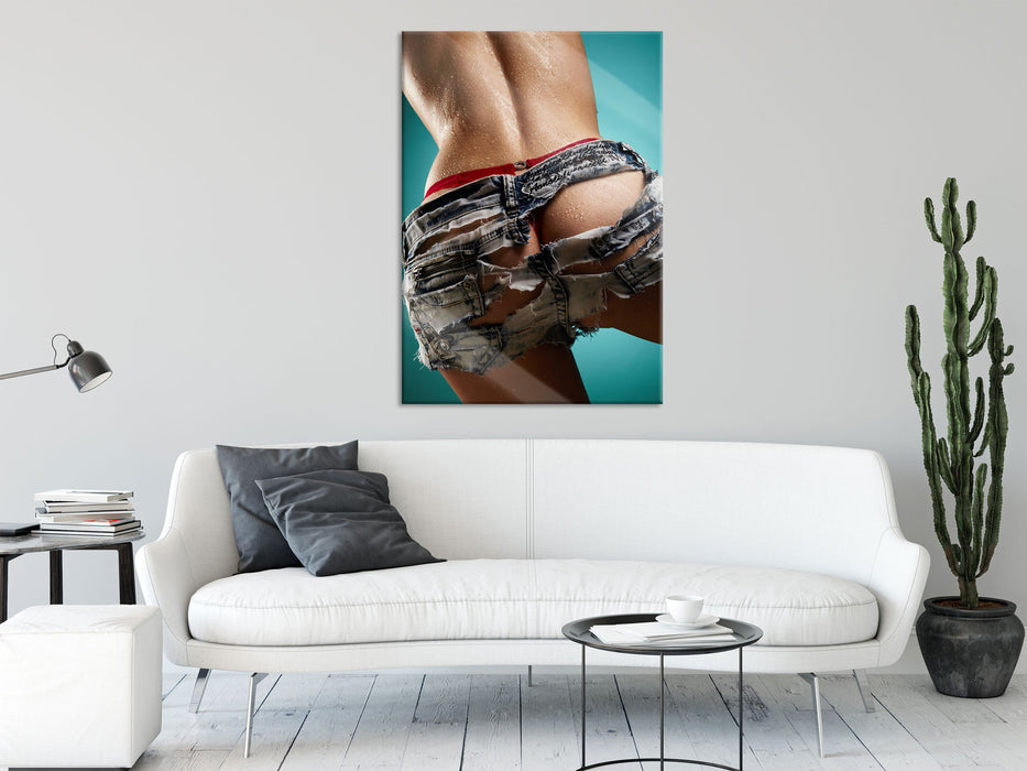 sexy Frauenhintern in Hotpants, Glasbild