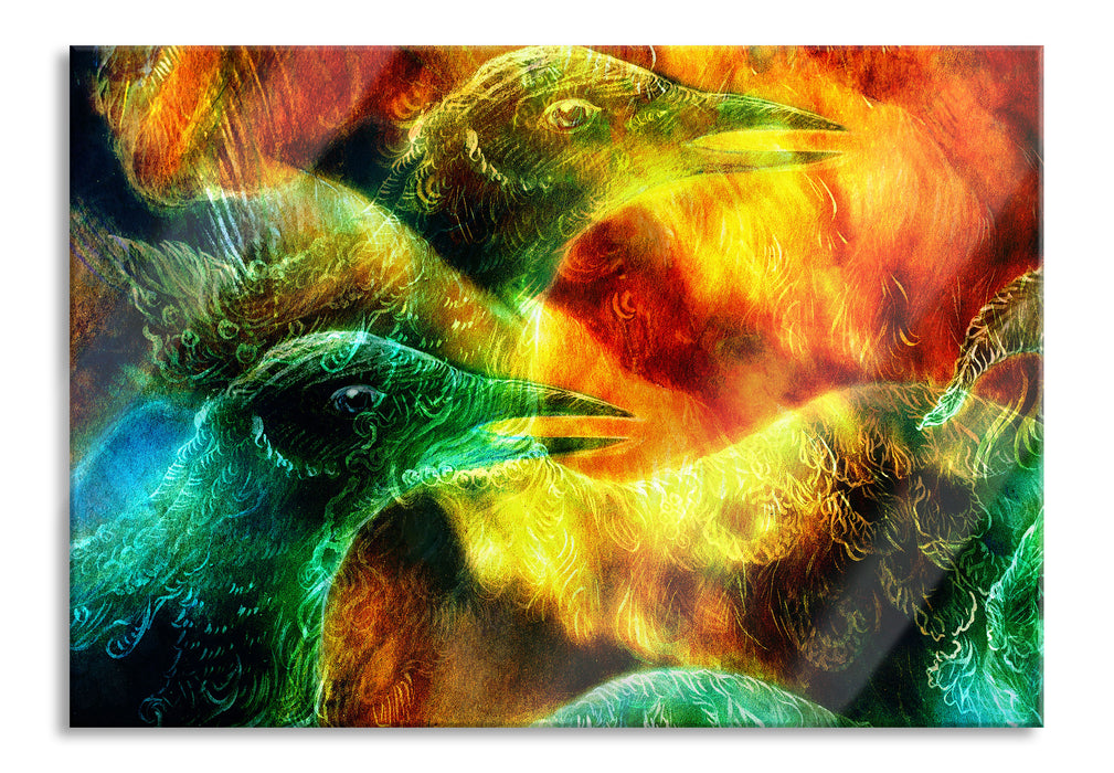 Vogel Phönix Collage, Glasbild