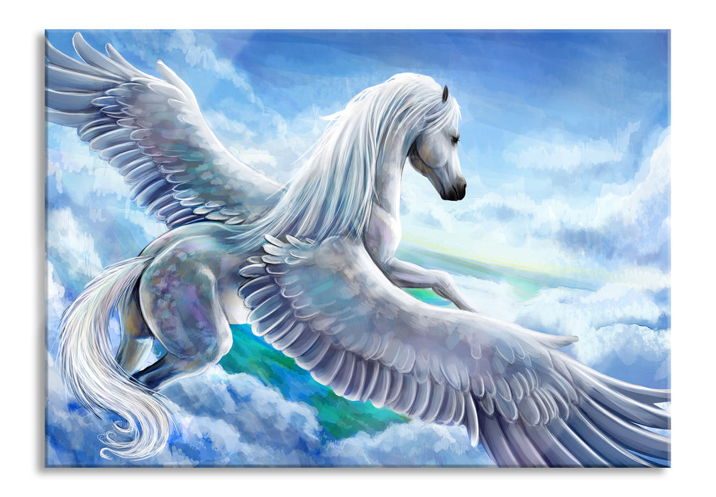 Pixxprint Pegasus fliegt über den Wolken, Glasbild