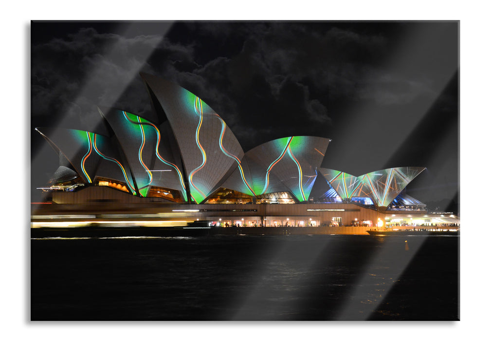 Pixxprint Sydney Opera House Beleuchtung, Glasbild