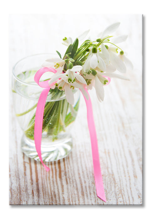 Pixxprint Schneeglöckchen mit rosa Band, Glasbild